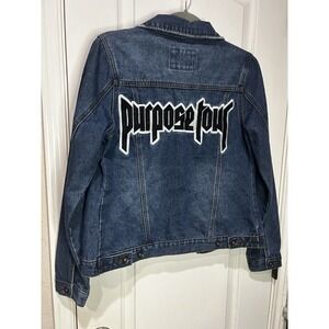 PURPOSE TOUR Justin Bieber Time Merch Spell-out Music Concert Denim Jacket Sz M